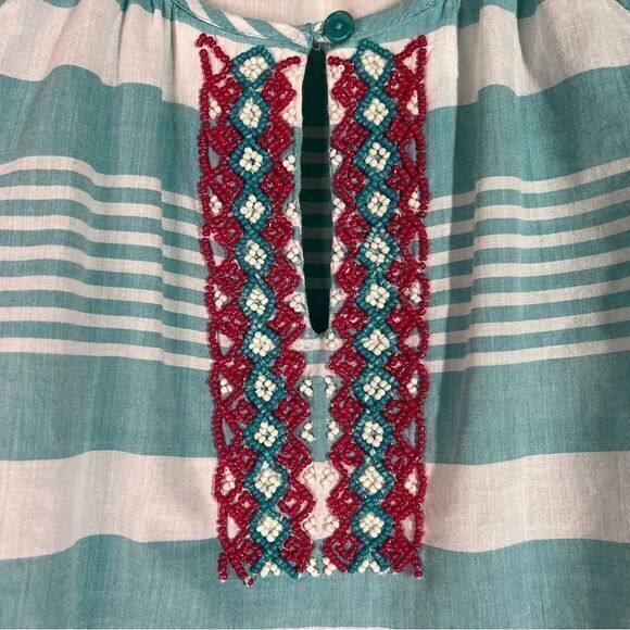 Talbots Blue Striped 3/4 Sleeves Aztec Beaded Blouse Womens Size Small - Picture 4 of 8